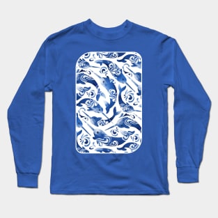 Whimsical Navy Blue Nursery Narwhals Long Sleeve T-Shirt